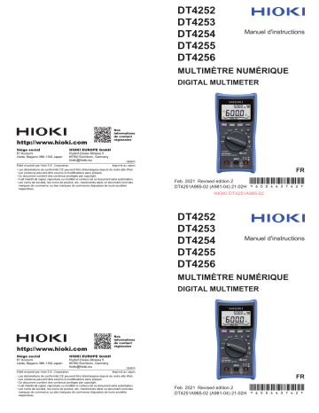 Hioki DIGITAL MULTIMETER DT4252,DT4253,DT4254,DT4255,DT4256 Manuel utilisateur | Fixfr