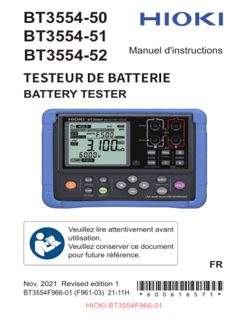 Hioki BATTERY TESTER BT3554-50,BT3554-51,BT3554-52 Manuel utilisateur | Fixfr