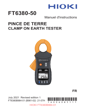 Hioki CLAMP ON EARTH TESTER FT6380-50 Manuel utilisateur | Fixfr
