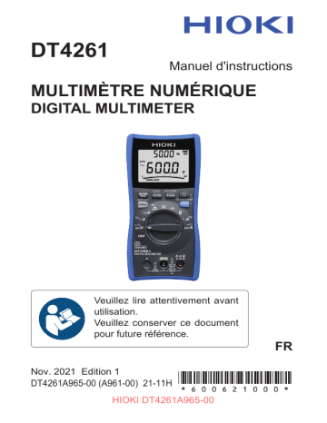 Hioki DIGITAL MULTIMETER DT4261 Manuel utilisateur | Fixfr