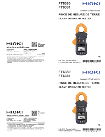 Hioki CLAMP ON EARTH TESTER FT6380,FT6381 Manuel utilisateur | Fixfr