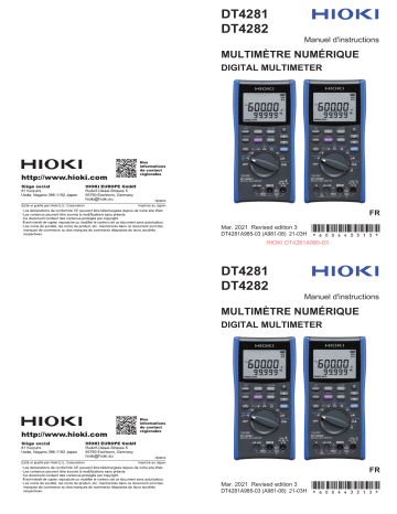 Hioki DIGITAL MULTIMETER DT4281,DT4282 Manuel utilisateur | Fixfr