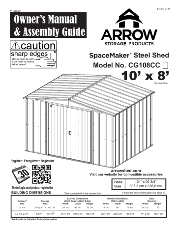 Arrow Storage Products SCG108CC Arrow Select Steel Storage Shed, 10x8, Charcoal Manuel du propriétaire | Fixfr
