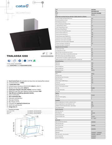 Cata THALASSA 2016 1200XGBK Hood Manuel utilisateur | Fixfr