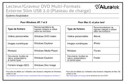 Aluratek AEOD100F USB 2.0 External Slim Multi-Format 8X DVD Reader / Writer (Tray load) Guide de démarrage rapide