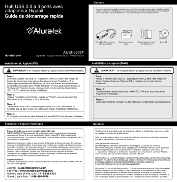 Aluratek AUEH0303F 3-Port USB 3.1 Gen 1 Hub Guide de démarrage rapide | Fixfr