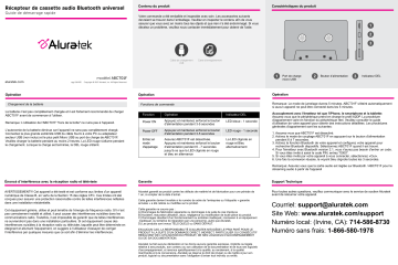 Aluratek ABCT01F Universal Bluetooth Audio Cassette Receiver Guide de démarrage rapide | Fixfr