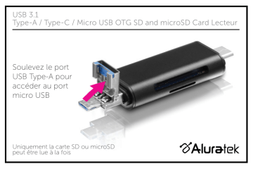 Aluratek AUCRC300F USB 3.1 / Type-C / Micro USB OTG (On-The-Go) SD and Micro SD Card Reader Guide de démarrage rapide | Fixfr