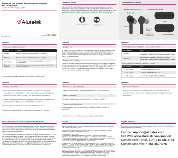 Aluratek ABHTWS01F Bluetooth 5 True Wireless Earbuds Guide de démarrage rapide | Fixfr