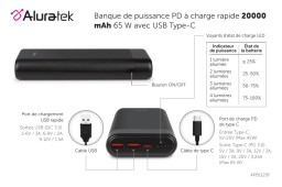 Aluratek APBQ20F 20,000mAh 65W Fast Charge PD Power Bank Guide de démarrage rapide