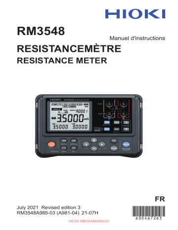 Hioki RESISTANCE METER RM3548 Manuel utilisateur | Fixfr
