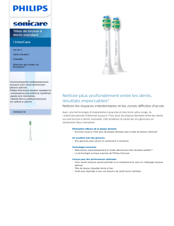 Sonicare HX9002/10 Sonicare i InterCare Têtes de brosse à dents standard Manuel utilisateur | Fixfr