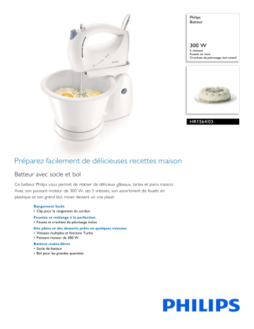 Philips HR1564/03 Batteur Manuel utilisateur | Fixfr