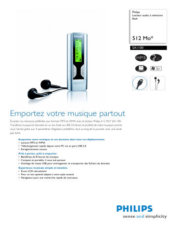 Philips SA1100/02 Baladeur audio à mémoire flash Manuel utilisateur | Fixfr