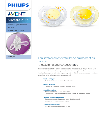 Avent SCF176/68 Avent Sucette nuit Manuel utilisateur | Fixfr