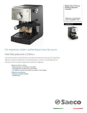 Saeco HD8425/11 Saeco Poemia Machine espresso manuelle Manuel utilisateur | Fixfr