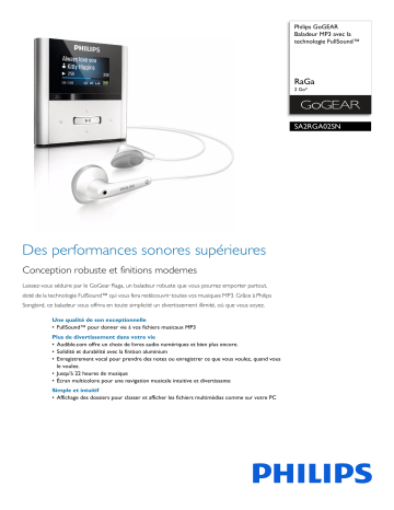 Philips SA2RGA02SN/02 GoGEAR Baladeur MP3 Manuel utilisateur | Fixfr