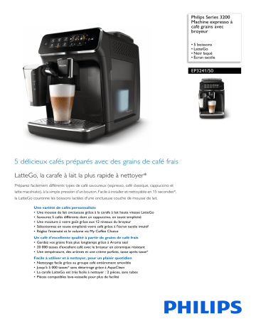Philips EP3241/50 Series 3200 Machine expresso à café grains avec broyeur Manuel utilisateur | Fixfr