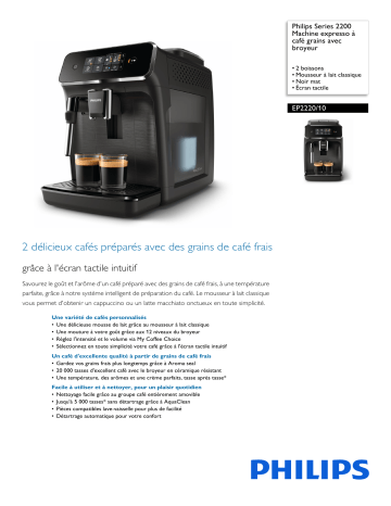 Philips EP2220/10 Series 2200 Machine expresso à café grains avec broyeur Manuel utilisateur | Fixfr
