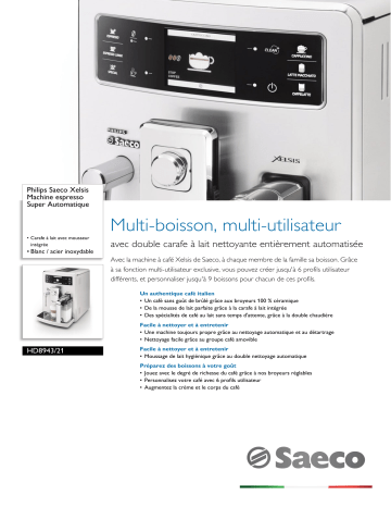 Saeco HD8943/21 Saeco Xelsis Machine espresso Super Automatique Manuel utilisateur | Fixfr