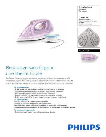 Philips GC3675/30 EasySpeed Advanced Fer vapeur Manuel utilisateur | Fixfr