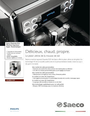 Saeco HD8857/09 Saeco Exprelia Evo Machine espresso Super Automatique Manuel utilisateur | Fixfr