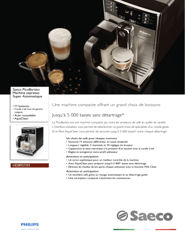 Saeco HD8927/01 Saeco PicoBaristo Machine espresso Super Automatique Manuel utilisateur | Fixfr