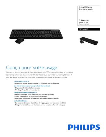 Philips SPT6501B/00 500 Series Duo clavier-souris Manuel utilisateur | Fixfr