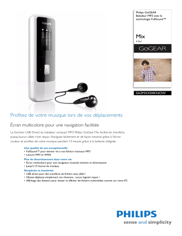Philips SA3MXX04KNOW/02 GoGEAR Baladeur MP3 Manuel utilisateur | Fixfr