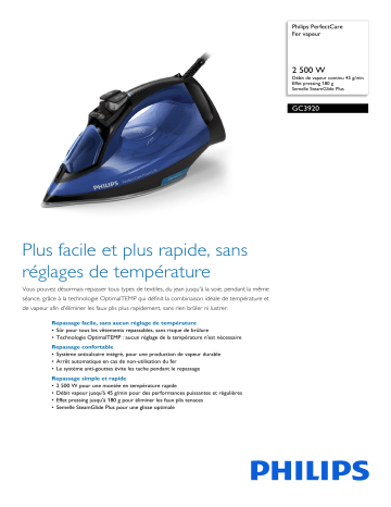 Philips GC3920/20R1 PerfectCare Fer vapeur Manuel utilisateur | Fixfr