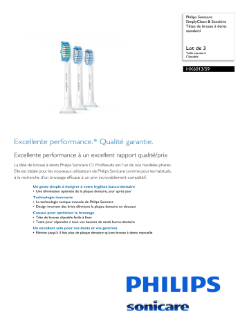 Sonicare HX6013/59 Sonicare SimplyClean & Sensitive Têtes de brosse à dents standard Manuel utilisateur | Fixfr