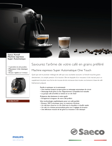 Saeco HD8645/09 Saeco Xsmall Machine espresso Super Automatique Manuel utilisateur | Fixfr