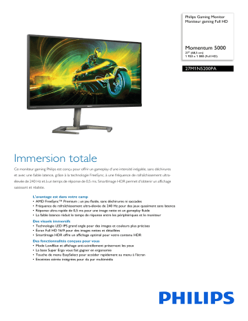 Philips 27M1N5200PA/00 Gaming Monitor Moniteur gaming Full HD Manuel utilisateur | Fixfr