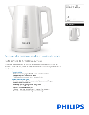 Philips HD9318/00 Series 3000 Bouilloire en plastique Manuel utilisateur | Fixfr