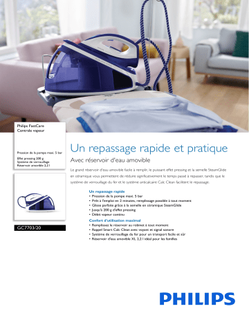 Philips GC7703/20 FastCare Centrale vapeur Manuel utilisateur | Fixfr