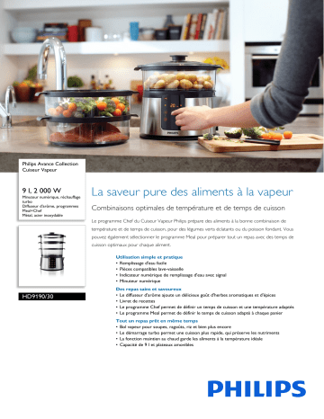 Philips HD9190/30 Avance Collection Cuiseur Vapeur Manuel utilisateur | Fixfr