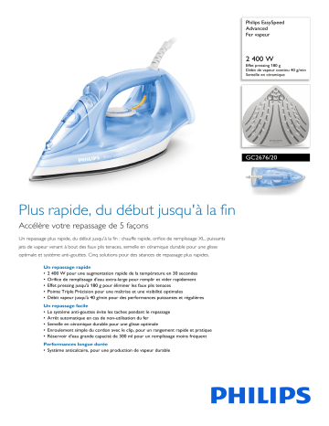 Philips GC2676/20 EasySpeed Advanced Fer vapeur Manuel utilisateur | Fixfr