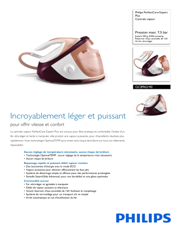 Philips GC8962/40 PerfectCare Expert Plus Centrale vapeur Manuel utilisateur | Fixfr