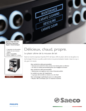 Saeco HD8855/09 Saeco Exprelia Evo Machine espresso Super Automatique Manuel utilisateur | Fixfr
