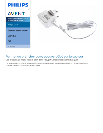 Avent CP1760/01 Philips Avent Adaptateur secteur pour écoute-bébé vidéo Manuel utilisateur | Fixfr