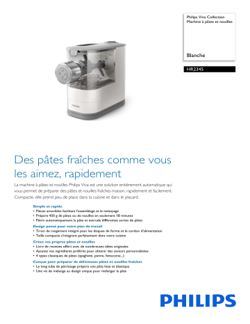 Philips HR2345/19R1 Viva Collection Machine à pâtes et nouilles Manuel utilisateur | Fixfr