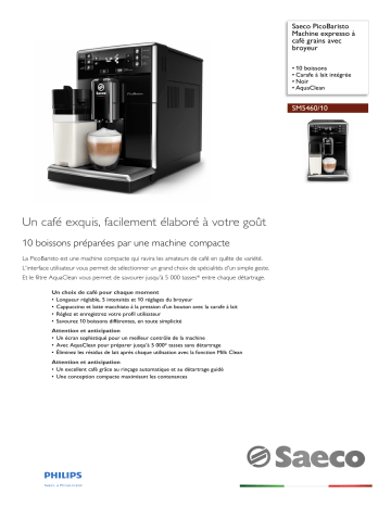 Saeco SM5460/10 Saeco PicoBaristo Machine expresso à café grains avec broyeur Manuel utilisateur | Fixfr