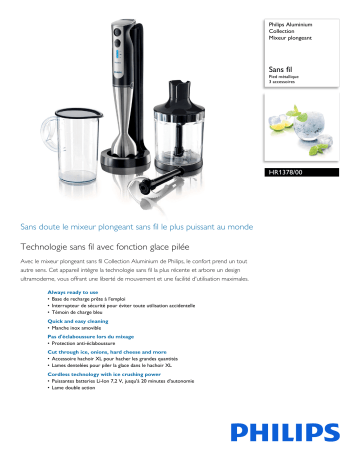 Philips HR1378/00 Aluminium Collection Mixeur plongeant Manuel utilisateur | Fixfr