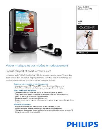 Philips SA1VBE16K/02 GoGEAR Baladeur vidéo MP3 Manuel utilisateur | Fixfr