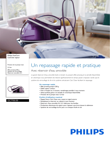 Philips GC7705/30 FastCare Centrale vapeur Manuel utilisateur | Fixfr