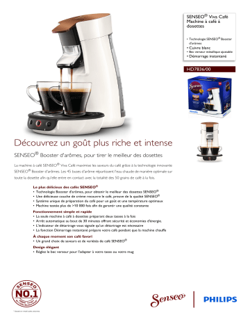 SENSEO® HD7836/01 SENSEO® Viva Café Machine à café à dosettes Manuel utilisateur | Fixfr