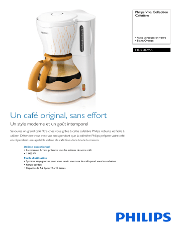 Philips HD7502/55 Viva Collection Cafetière Manuel utilisateur | Fixfr