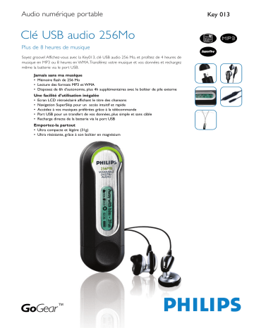 Philips KEY013/00 Baladeur audio à mémoire flash Manuel utilisateur | Fixfr