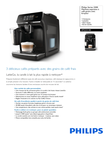 Philips EP2231/40 Series 2200 Machine expresso à café grains avec broyeur Manuel utilisateur | Fixfr