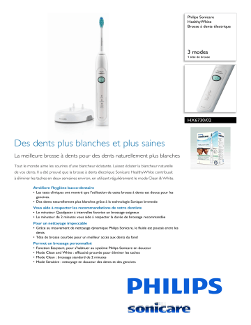 Sonicare HX6730/02 Sonicare HealthyWhite Brosse à dents électrique Manuel utilisateur | Fixfr